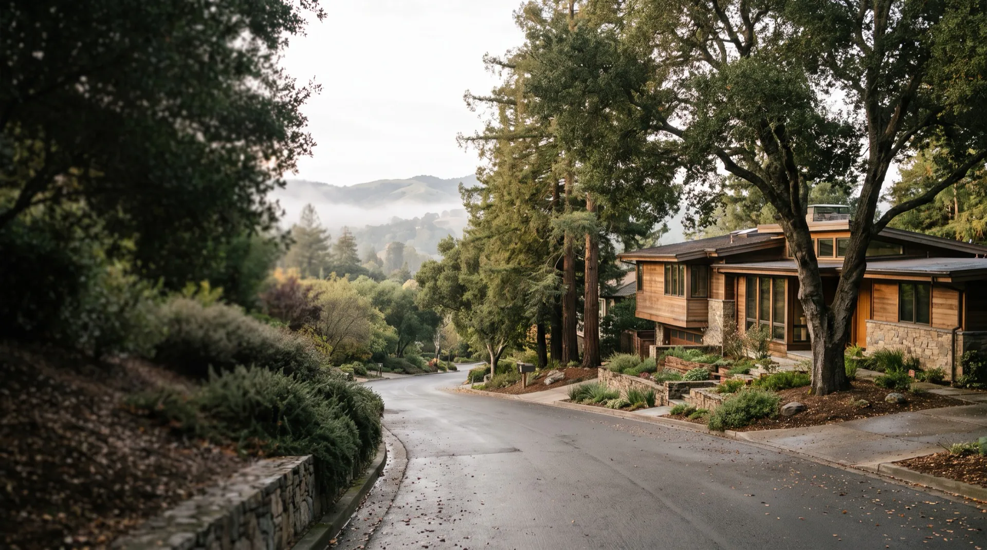 Upscale residential neighborhood in the Bay Area hills