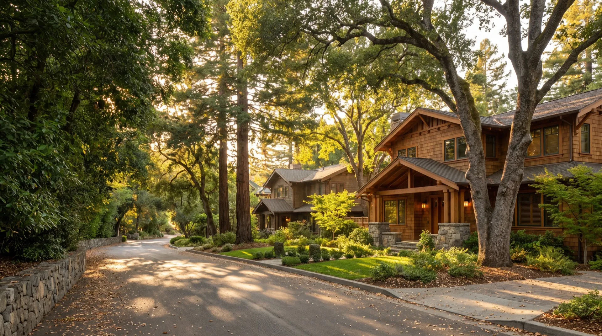 Upscale tree-lined Northern California residential neighborhood