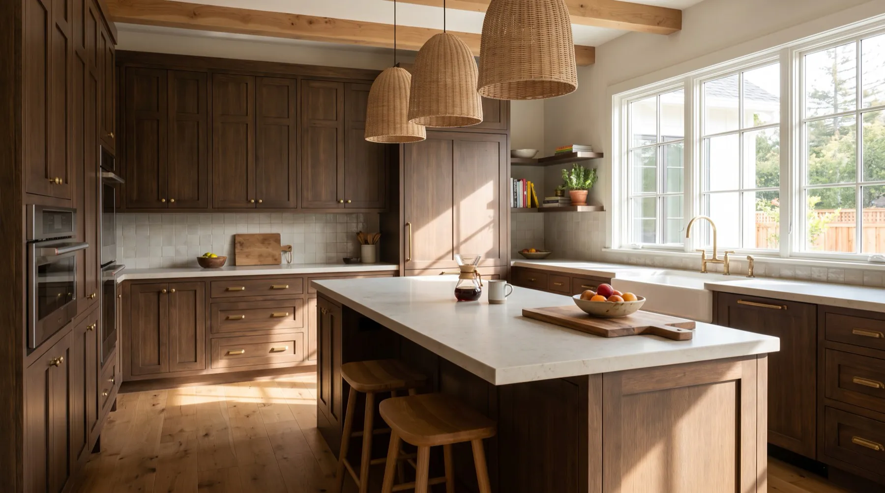 Renovated residential kitchen with wood cabinetry